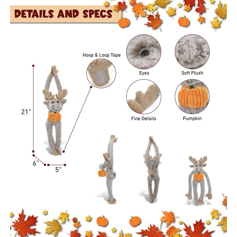 DolliBu Super Soft Long Arms Moose Stuffed Animal with Pumpkin Decor - 21 inches