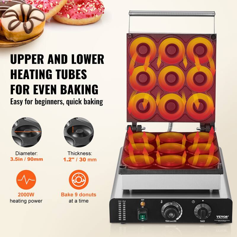 VEVOR Electric Donut Maker Commercial Doughnut Machine with Non-stick Surface for Restaurant and Home Use