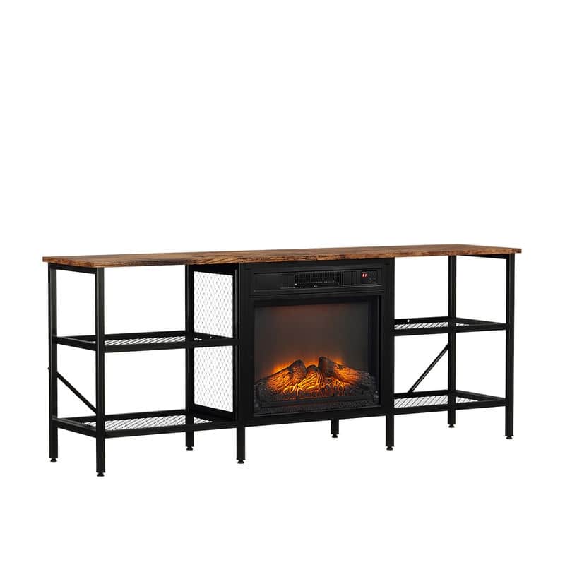Farmhouse Industrial Style 58'' TV Stand For Tvs Up To 70'' With Electric Fireplace - Black