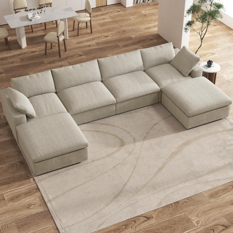 Large Modular Sectional Sofa Down Filled U-Shaped 4 Seater with 2 Ottoman
