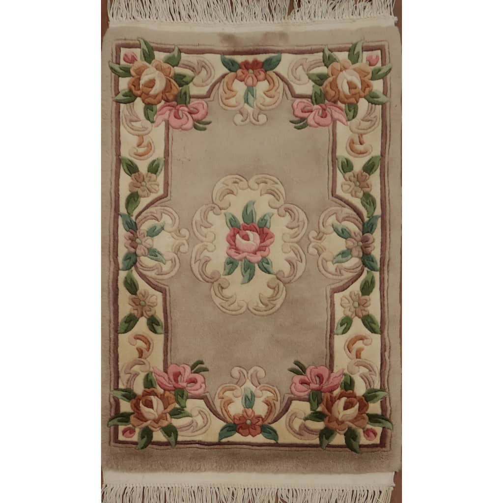 Hand Knotted Oriental 100% Wool Carpet Traditional Floral Brown Art Deco Area Rug - 3' 4'' X 2' 0''