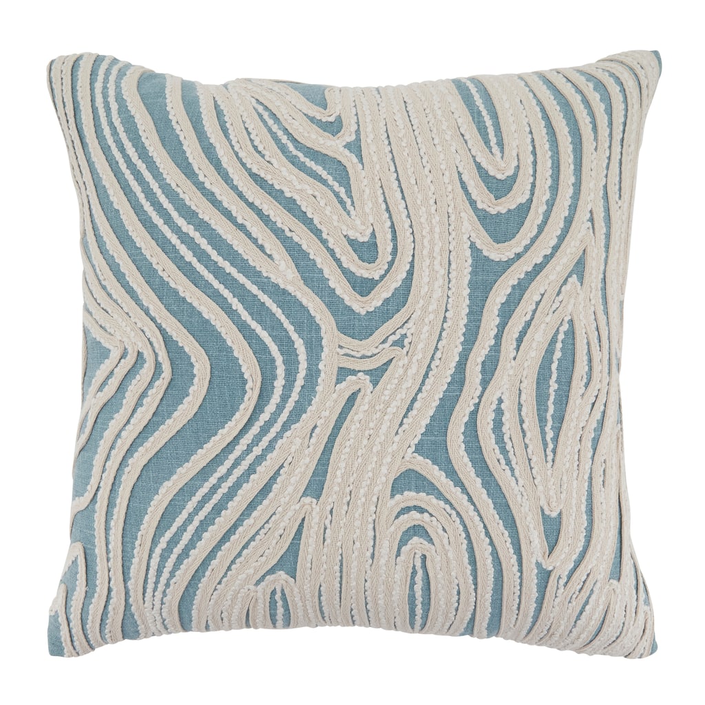 Embroidered Wave Cotton Throw Pillow - Textured Swirl Stitch Design for Sofa, Bed & Accent Styling, 18"x18"