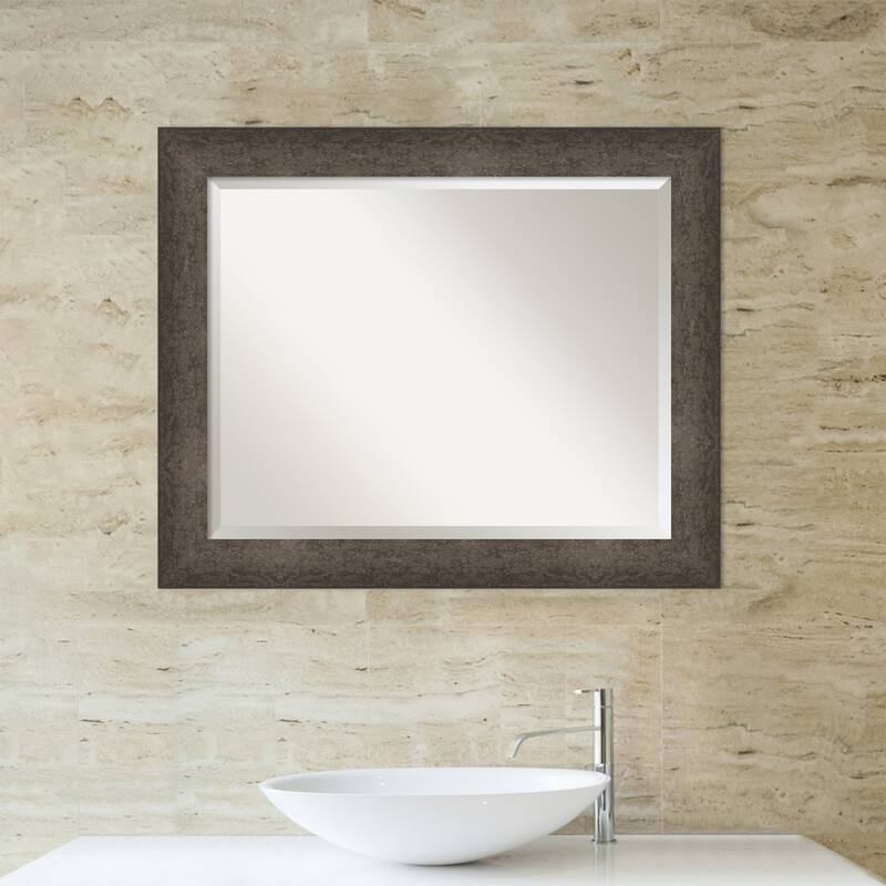 Dappled Beveled Wood Framed Bathroom Vanity Wall Mirror