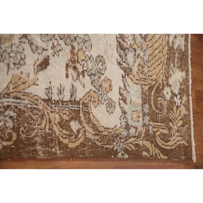 Distressed Sparta Turkish Vintage Rug Hand-Knotted Beige Wool Carpet - 5'11"x 9'1"