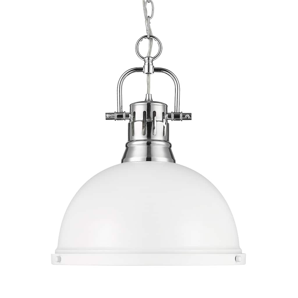 Yep by Golden Lighting Duncan 1-light 14in Chain Hung Pendant in Chrome and Matte White shade