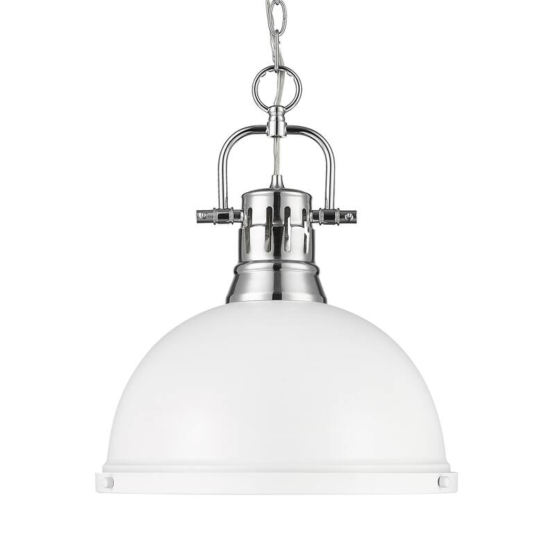 Yep by Golden Lighting Duncan 1-light 14in Chain Hung Pendant in Chrome and Matte White shade