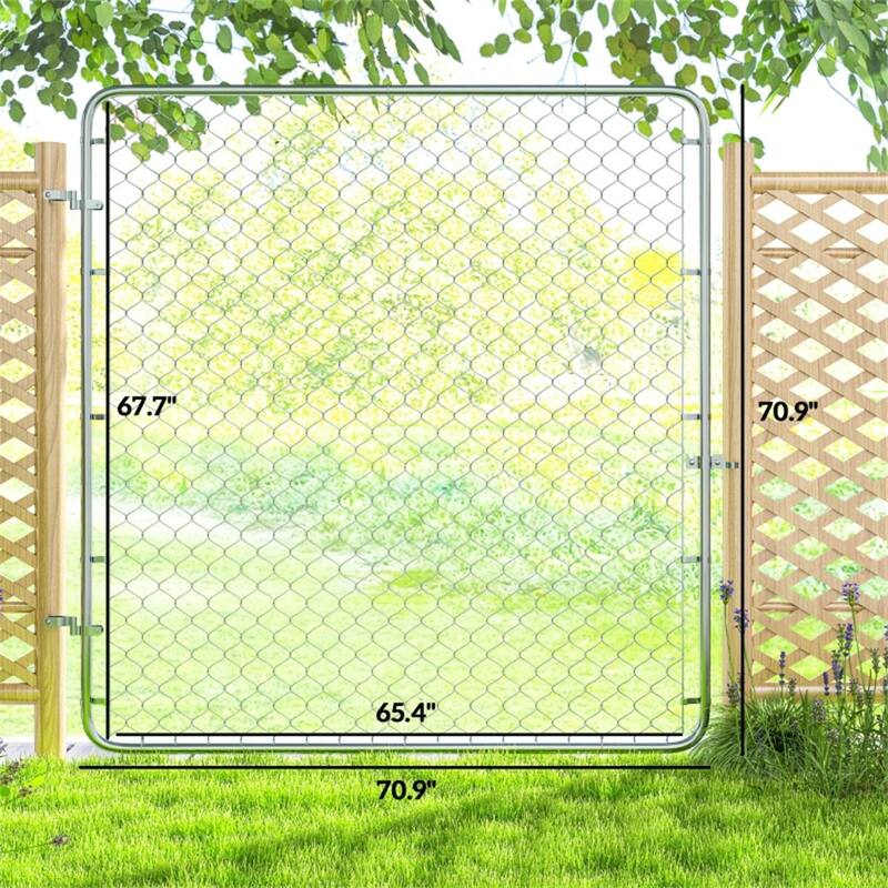 Outdoor Galvanized Steel Garden Gate with Adjustable Width and Sturdy Latch for Backyard - 26"-70.9" W x 70.9" H