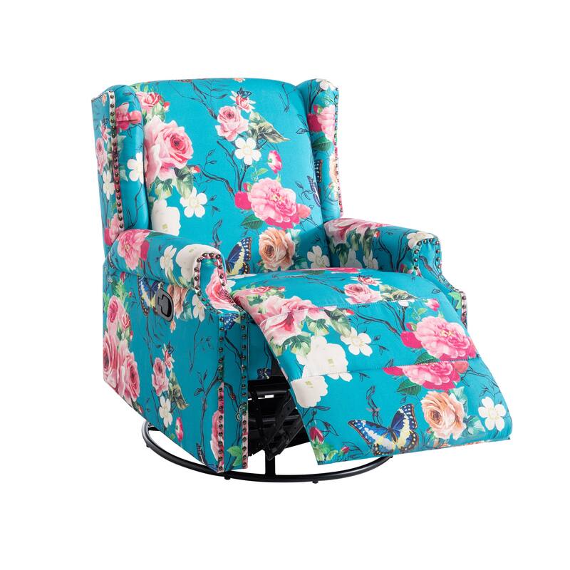 Floral Linen Manual Recliner Chair with Footrest set of 2