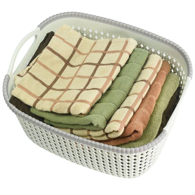 Rattan Plastic Weave Basket, Storage Bins Organizer for Closet, Shelf, Kitchen, Pantry and Bathroom - Ideal for Makeup,Cosmetics