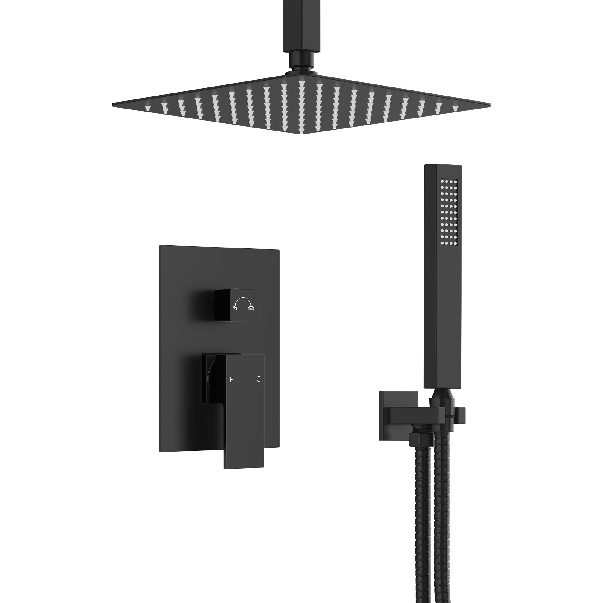 Celling Rainfall 10 in Shower Head Faucet Set Pressure Balanced Rain Shower System with Handheld Spray