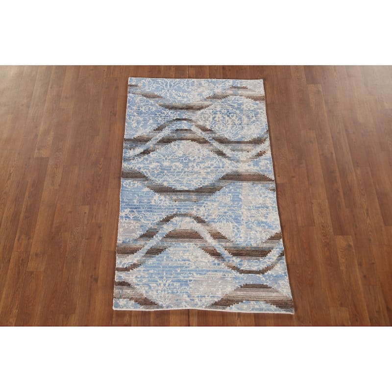All-Over Striped Abstract Modern Accent Rug Handmade Wool Carpet - 2'8"x 4'8"