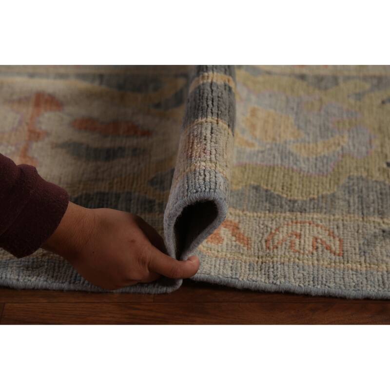Oushak Turkish Large Rug Hand-Knotted Light Blue Wool Carpet - 10'0"x 13'8"