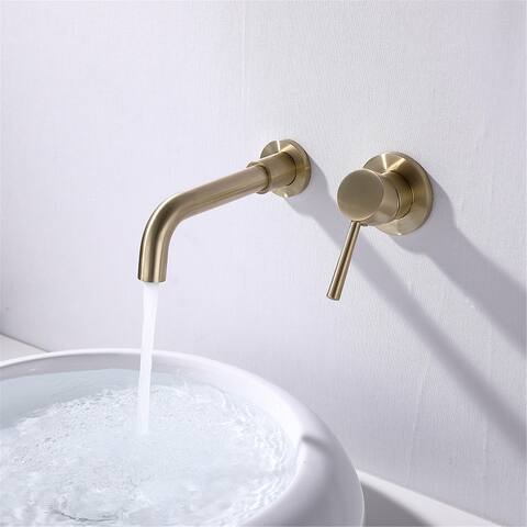 Brushed Gold Round Single Handle Wall-Mount Bathroom Basin Faucet