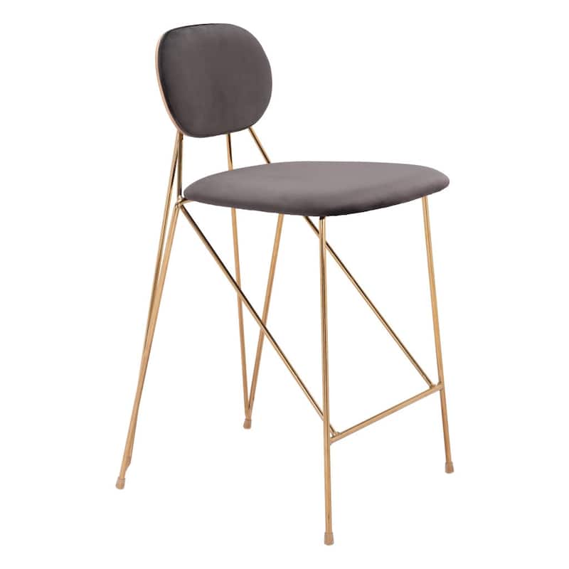 HomeRoots Set of Two 26" Gray and Gold Velvet and Steel Low Back Counter Height Bar Chairs