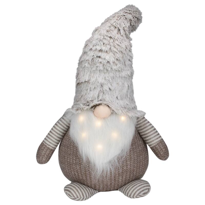 23.5" LED Lighted Brown and White Knit Gnome Christmas Figure