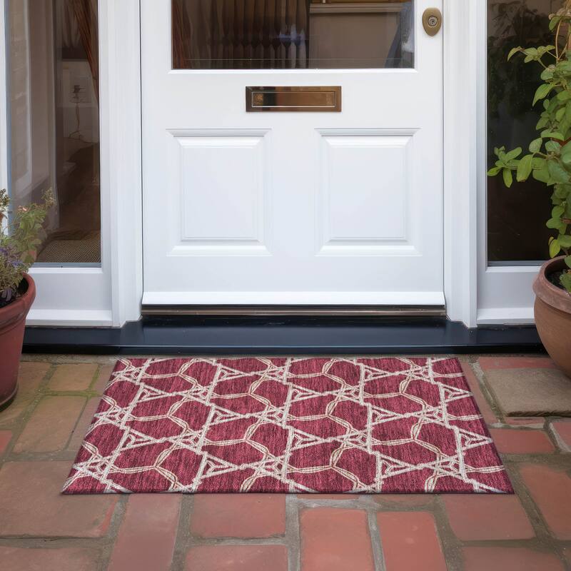 Machine Washable Indoor/ Outdoor Transitional Links Chantille Rug - Burgundy - 1'8" x 2'6"