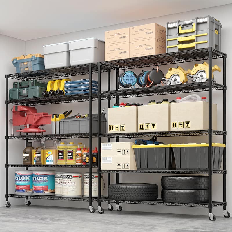 5-Tier Black Steel Wire Adjustable Height Storage Shelves Rack for Tools and Equipment - 59.06” x 17.72” x 74.02" (L x W x H)