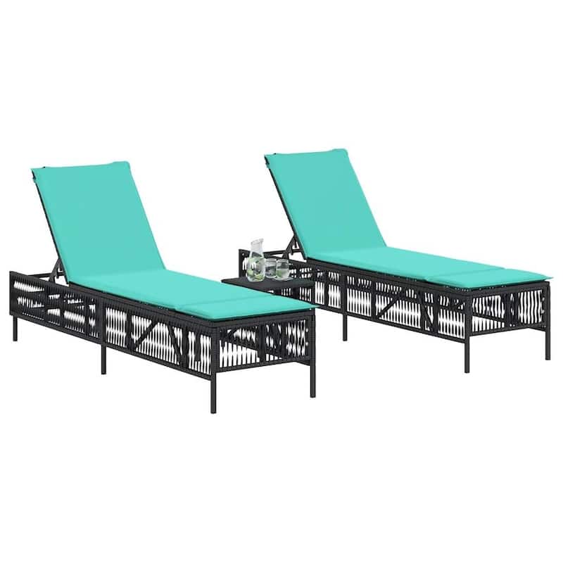 vidaXL Sun Loungers with Table Chaise Lounge 2 Pcs Poly Rattan Brown/Gray/Black