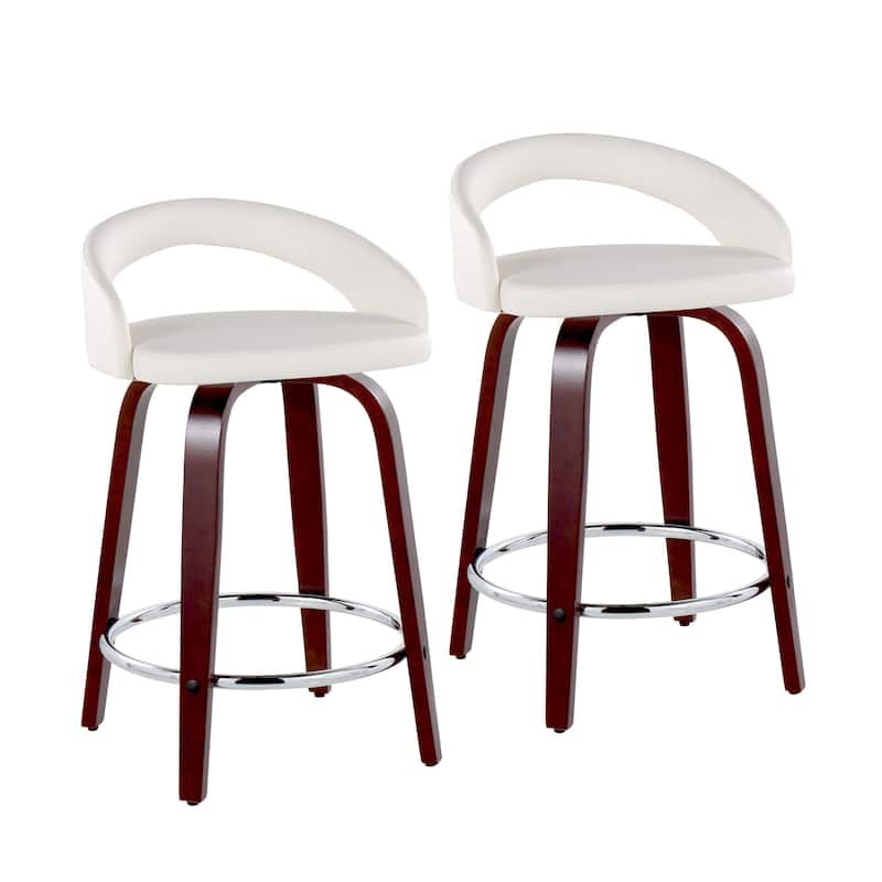 Carson Carrington Stavenger Upholstered 24" Counter Stool with Mahogany Bent Wood Legs (Set of 2) - White Faux Leather