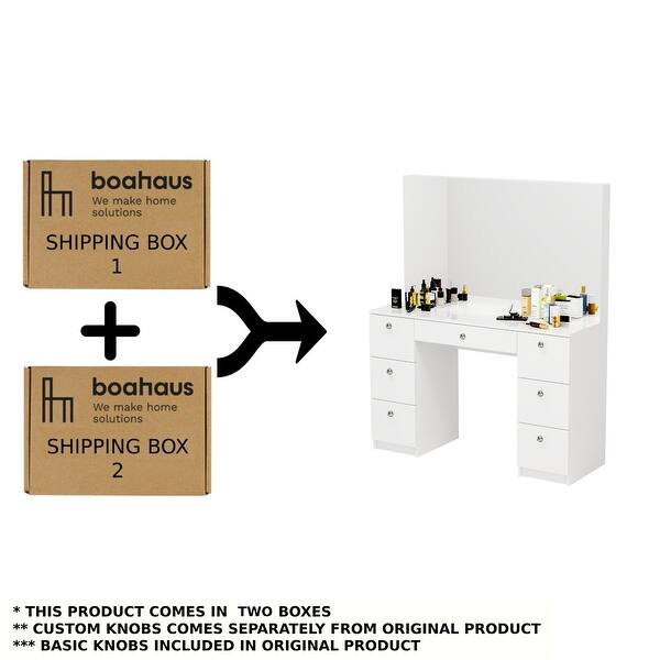 Boahaus Artemisia Modern Vanity, 7 Drawers, Large Mirror Bed Bath