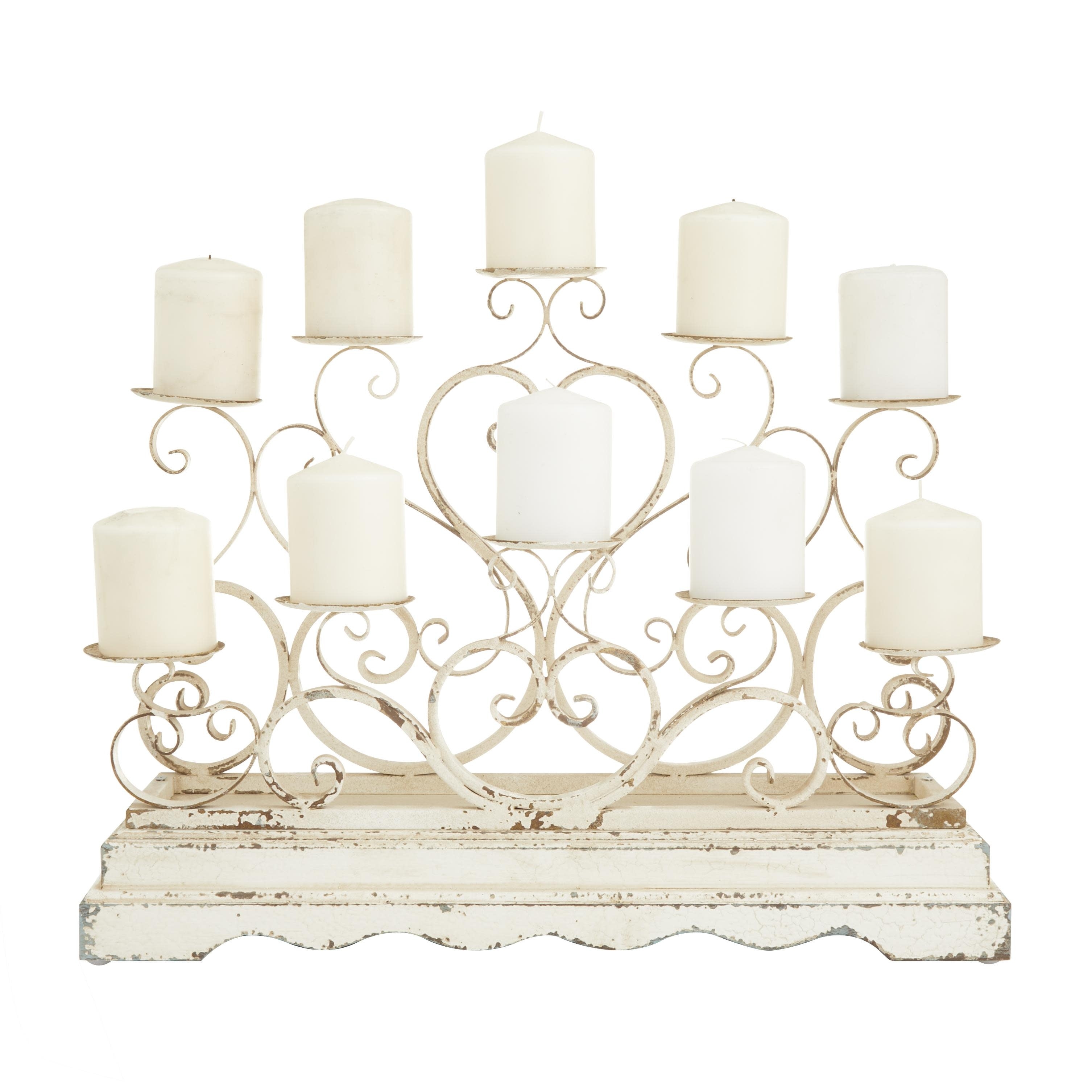 Roche River Decor - Metal Scroll Pillar 10 Plate Candelabra - White
