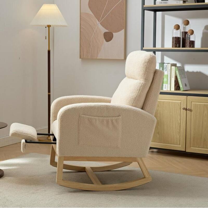 Modern Nursery Accent High Back Rocking Chair with Side Pocket