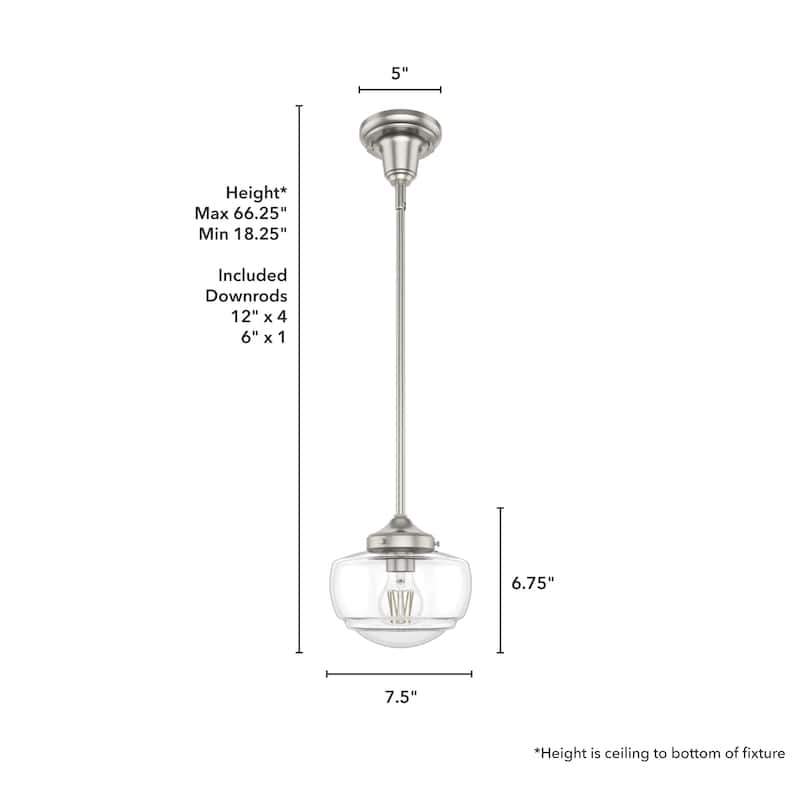Hunter Saddle Creek 1-Light Mini Pendant / Semi-Flush Mount Ceiling Light - Kitchen Island, Dining Room, Hallway