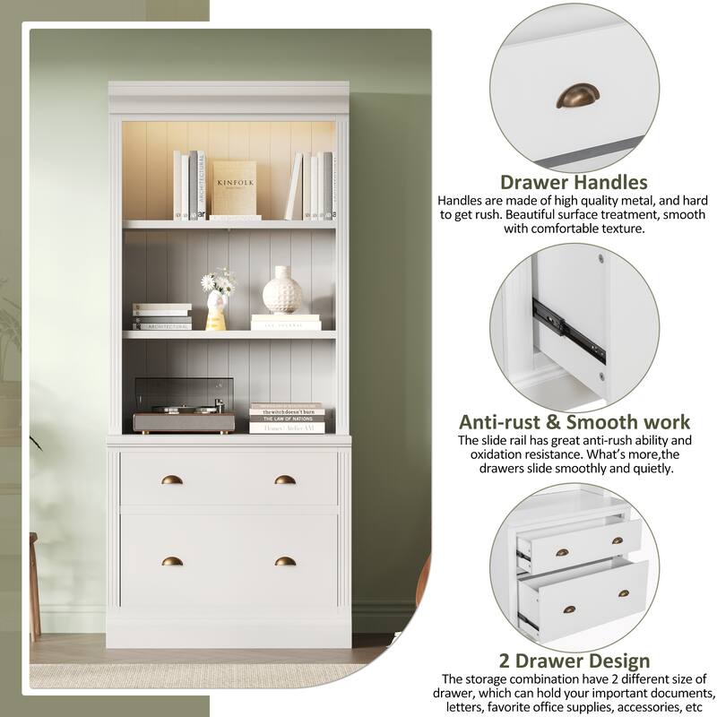 Merax Modern 2-Piece Bookcase Suite with LED Lighting and Adjustable Shelves