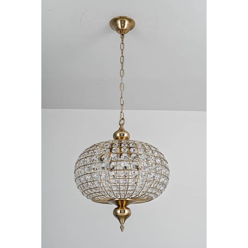 Retro French 4/5-Light Antique Brass Globe Crystal Chandelier for Living/Dining Room