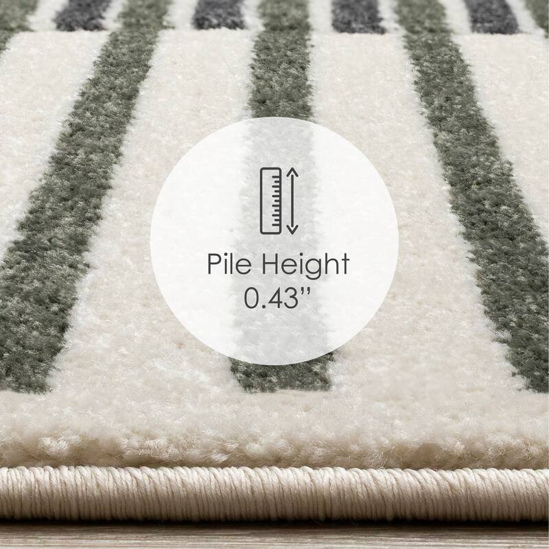 Green Black White Modern Striped High-Traffic Area Rug