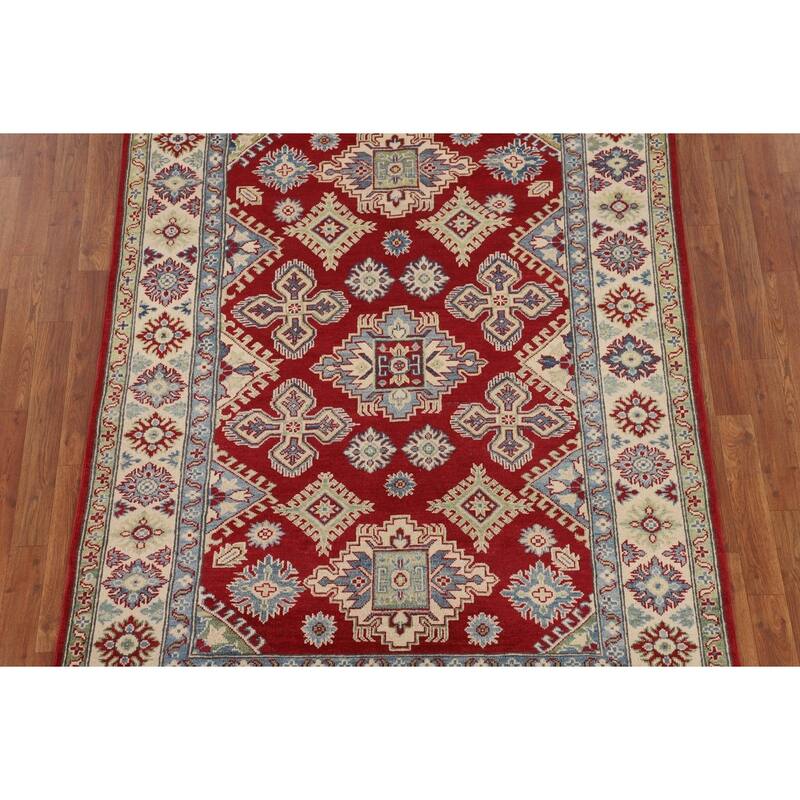Traditional Kazak Area Rug Hand-Knotted Red Wool Carpet - 4'11" x 6'6"