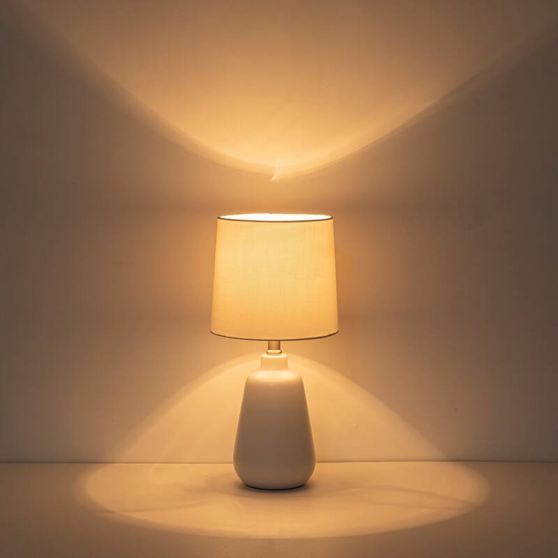 C Cattleya Modern Minimalist White Ceramic Table Lamp with Linen Fabric Shade