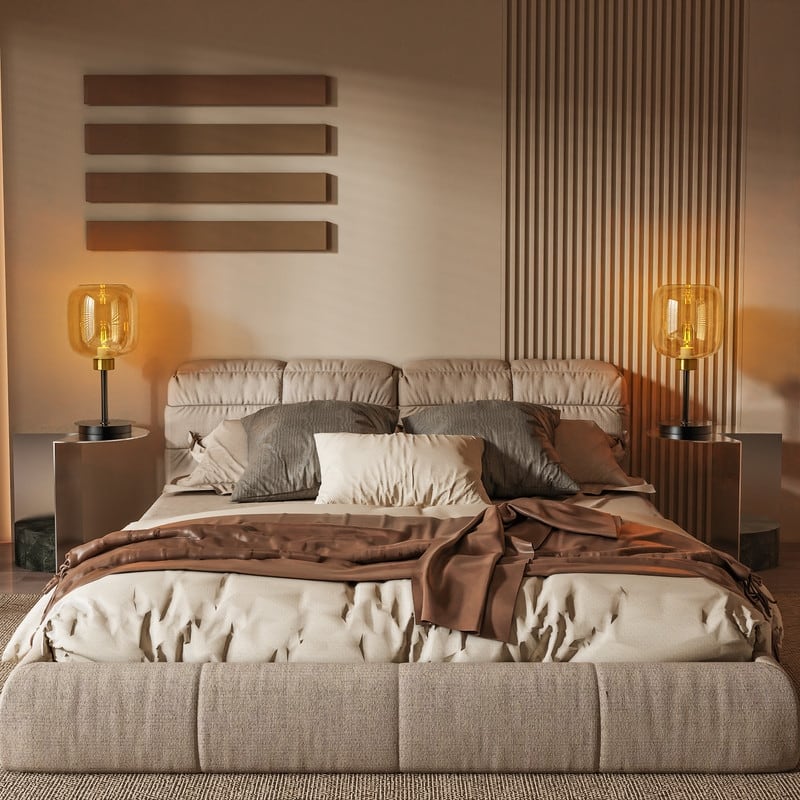Bedside Table Lamp for Bedroom Glass Shade Bedside Lamps