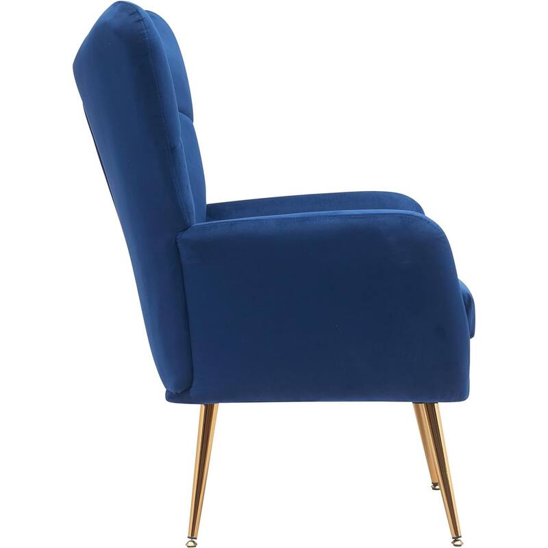Modern Chic Mid-Century Velvet Accent Armchair Button-Tufted Wingback Design with Gold Flared Legs