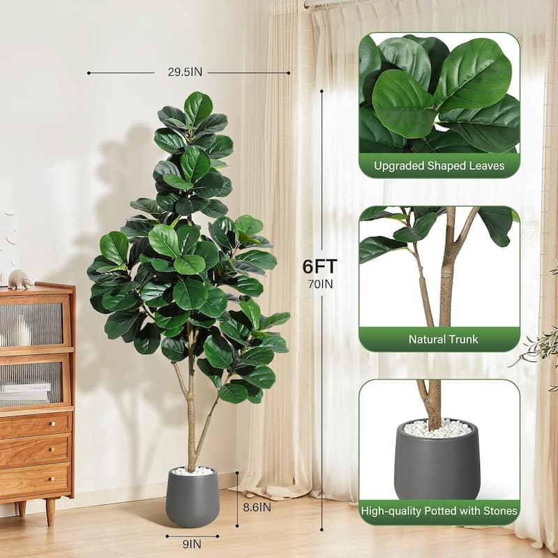 Artificial Fiddle Leaf Fig Tree with Black Planter Pot for Home Decor