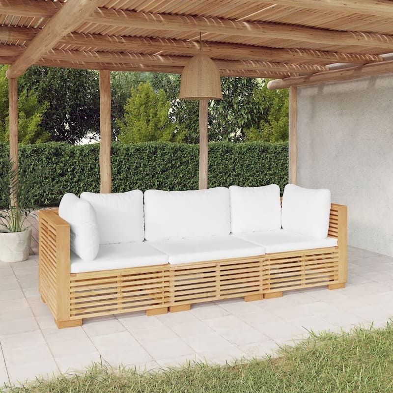 vidaXL 3 Piece Patio Lounge Set with Cushions Solid Wood Teak - 27.4" x 27.4" x 23.6"