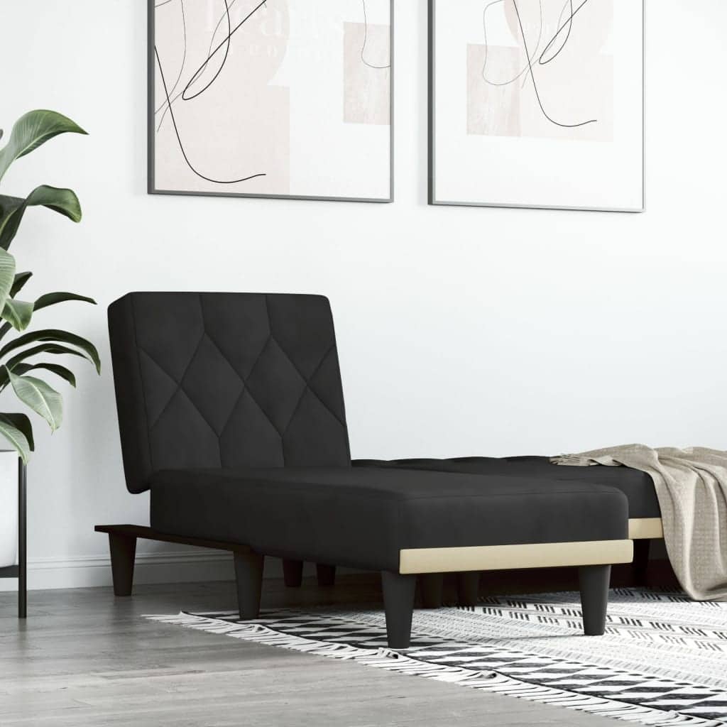 vidaXL Chaise Longue Black Velvet - 21.7" x 55.1" x 27.6"