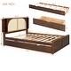 preview thumbnail 13 of 11, Queen Rattan Headboard Bed Frame with Storage Drawers and Pull-Out Trundle, Elegant Design, Durable Slat Support, Walnut