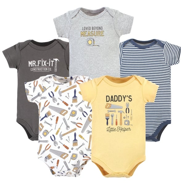 slide 1 of 1, Hudson Baby Infant Boy Cotton Bodysuits, Construction Work 5 Pack 0-3 Months - Construction Work 5 Pack