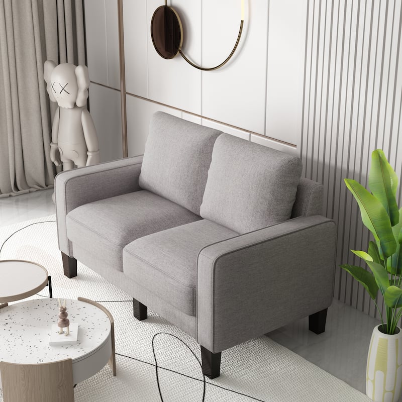 Small Fabric Upholstered 2 Seat Sofa with Solid Wood Leg and Ultra Thick Cushion