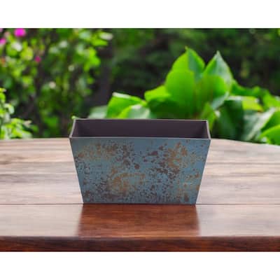 HomeRoots 8" Blue Recycled Plastic Indoor Outdoor Rectangular Planter Box