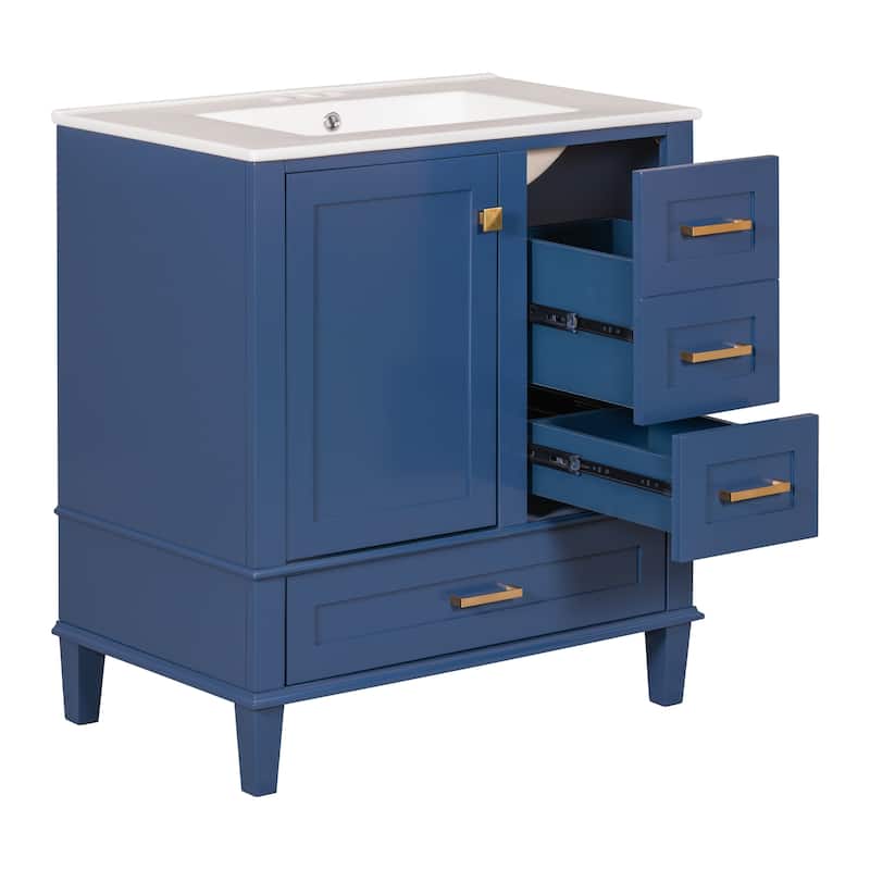 Roomfitters 30" Modern Bathroom Vanity with Sink, Solid Wood Frame, Storage Cabinet with Soft-Close Door and 3 Drawers