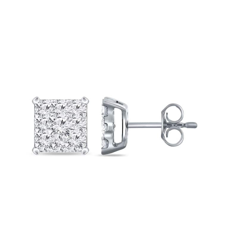 Auriya 14k Gold 1/4ctw Square Pave Diamond Stud Earrings (H-I, I1-I2) - White