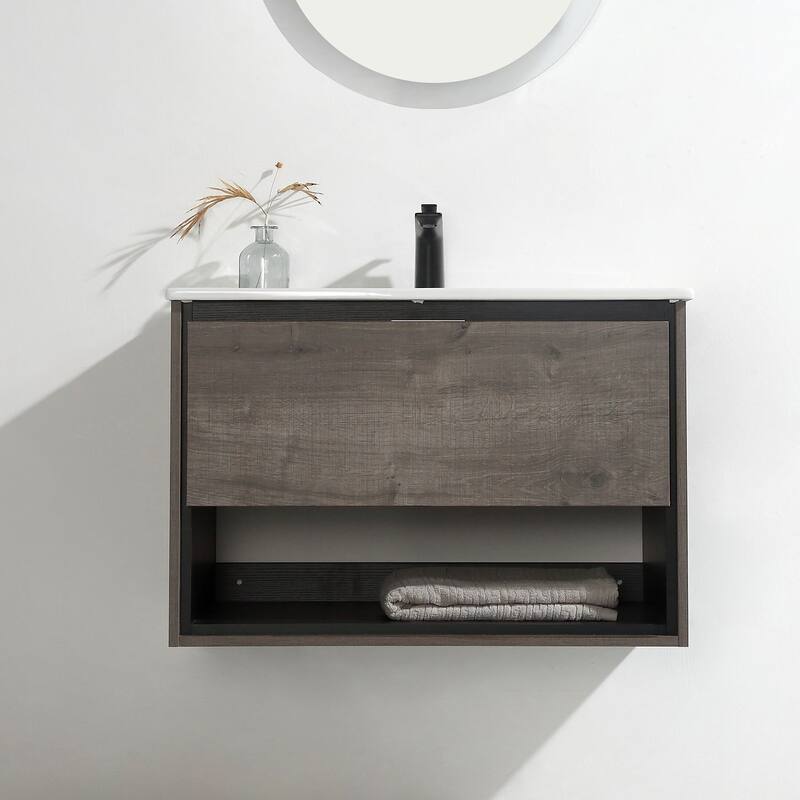 24"/30"/32"/36" Floating Bathroom Vanity Set with Ceramic Sink