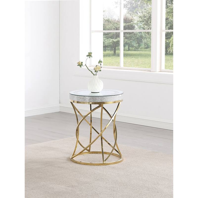 Elise Round Mirror Top Stainless Steel End Table Gold