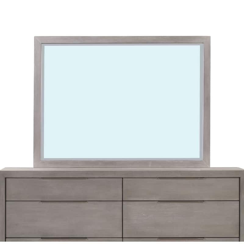 48 Inch Kim Solid Acacia Wood Dresser Mirror, Mitered Edge, Heather Gray