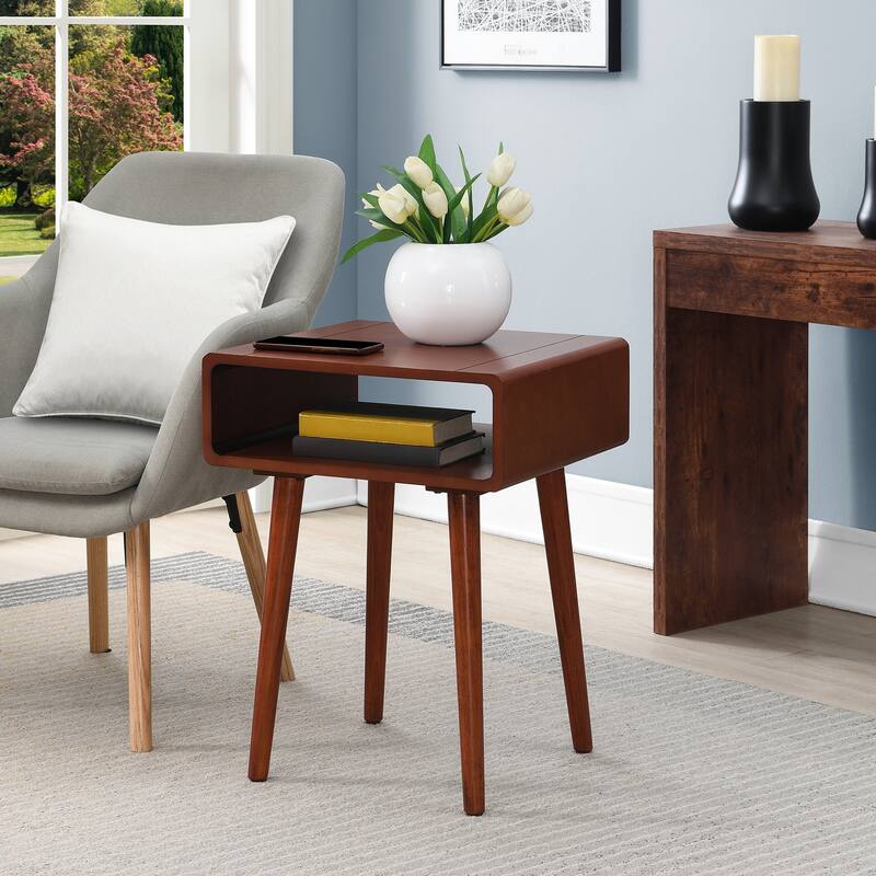 Napa End Table with Open Shelf, Mid Century Modern Side Table with Curved Edges, Tapered Legs and Spacious Surface Top - 18