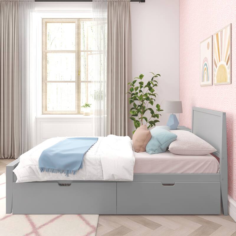 Max and Lily Twin-Size Bed with Panel Headboard and Storage Drawers