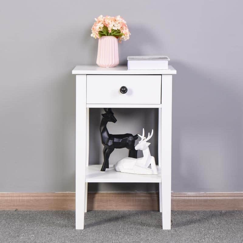 Modern White Nightstand Storage Table with a Drawer