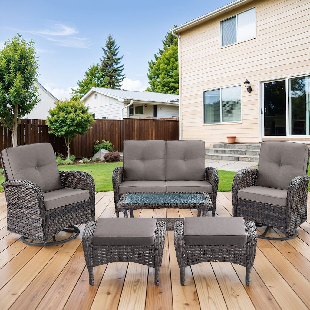 Outdoor Sofa Ottomans with Swivel Chairs -Grey - Brown